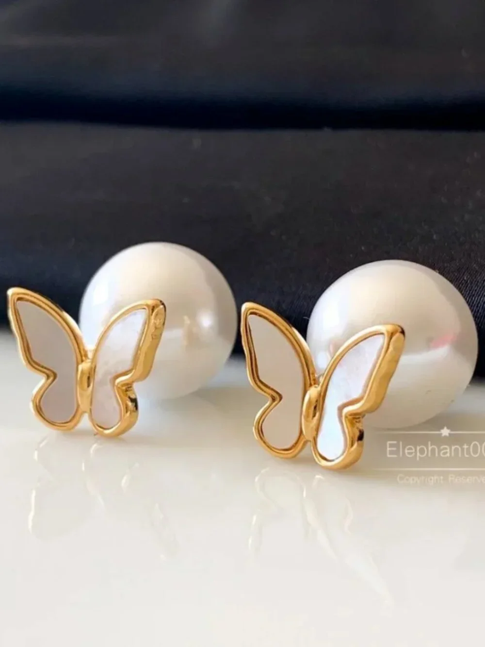 Kate Spade Mother of Pearl Butterfly Pearl Stud Earrings Gold Reversible Earring